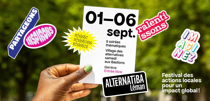 @AlveoDesign Banner mentionnant les dates du 1er au 6 septembre 2025 du Festival Alternatiba Léman "Festival des actions locales pour un impact global !"