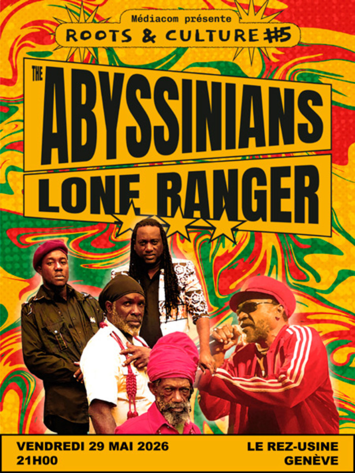 Affiche du concert du 29 mai 2026 avec les photos des membres de The Abyssinians et Lone Ranger