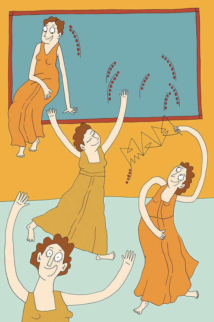 Illustration d'Adrienne Barman, enfants dansant devant un tableau