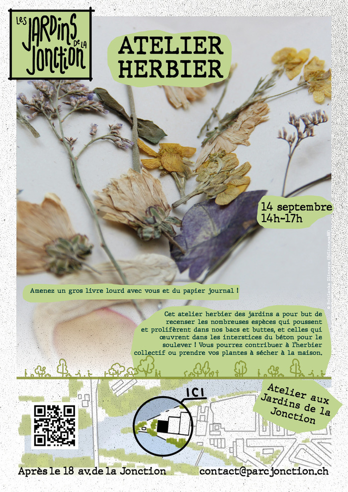 ©Jardins de la Jonction Flyer de l'atelier herbier aux Jardins de la Jonction