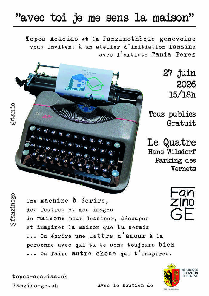 Flyer de l'événement avec une photo de machine à écrire et typographie typewriter
