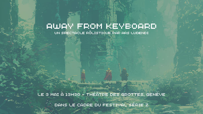 Trois personnage de jeux vidéos font face des des ruines.