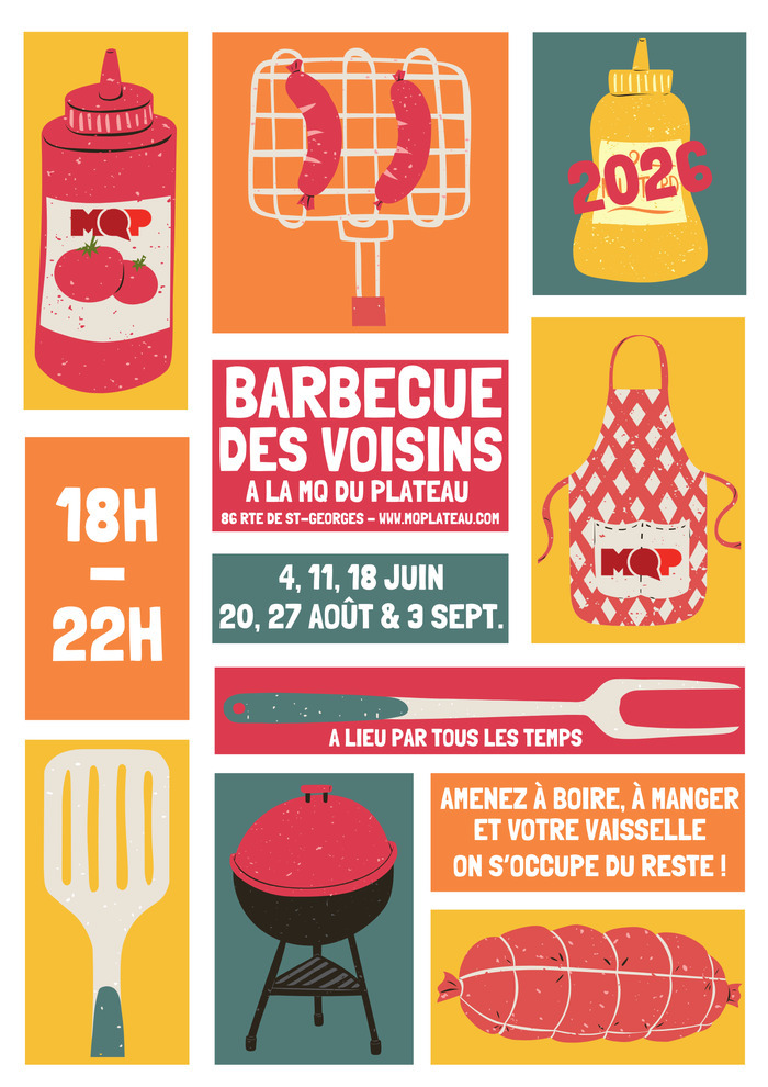 Barbecue, ustensiles, tablier, ketchup et saucisses