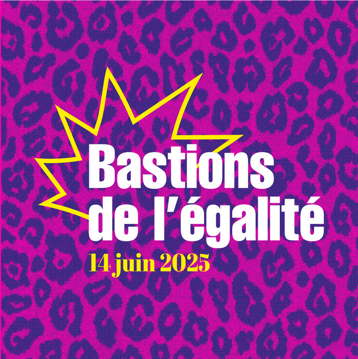 DR Titre "Bastions de l'égalité" sur un fonds panthère rose et bleu