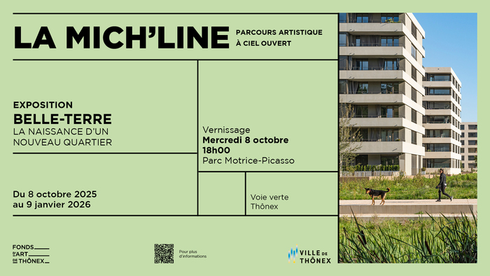 sur fond vert, on y retrouve les informations relatives à l'événement sur la gauche et sur la droite une photo illustrant le quartier en question