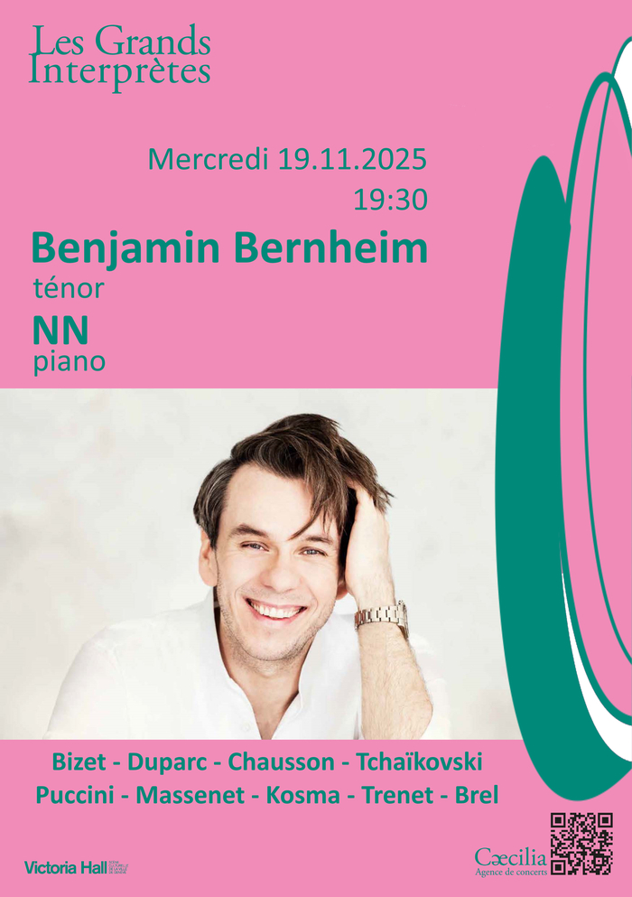 DR Affiche de la soirée sur fond rose, avec la photo de l’artiste