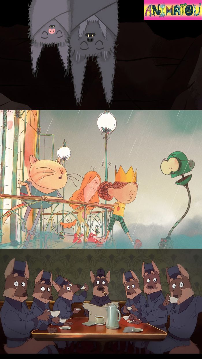 trois images tirées de trois court métrages animés