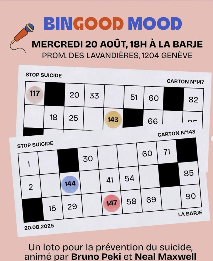 Affiche du Bingo de stop suicide à la Barje