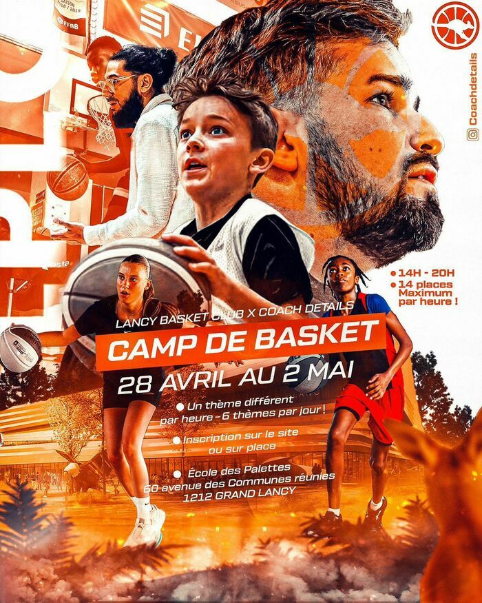 Lancy Plan-les-Ouates Basket Joueurs de basket ados en situation de shoot ou en train de dribbler. Deux entraîneurs à leur côté.