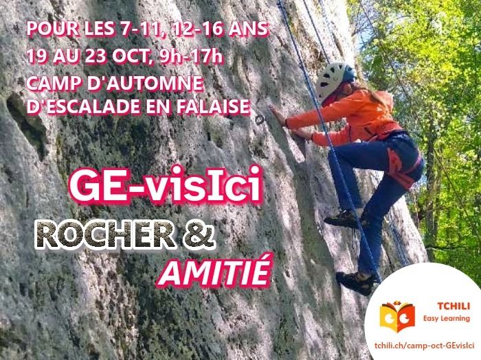 visuel pour le camp de grimpe d'automne GE-visIci représentant un enfant grimpant en falaise