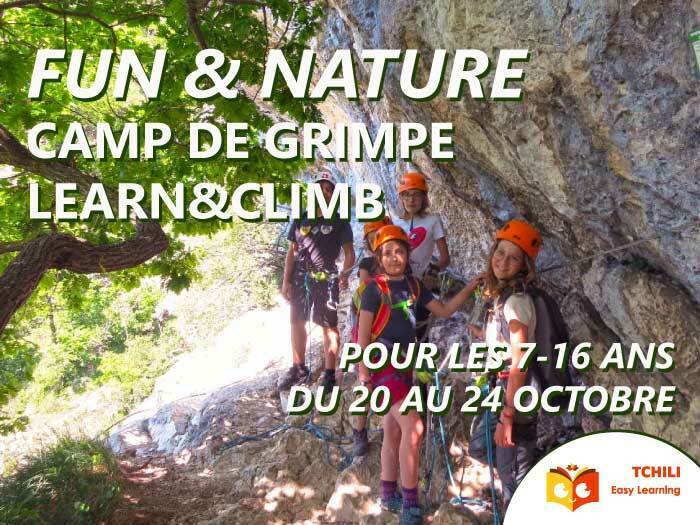 ©KB, Tchili Easy Learning Jeunes dans un via ferrata en falaise pendant un camp Tchili Easy Learning
