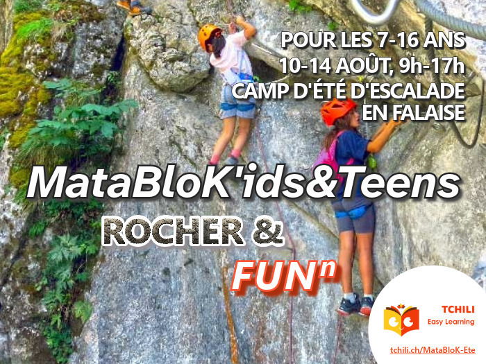 Participantes dans une via ferrata pendant un camp d'escalade avec Tchili Easy Learning