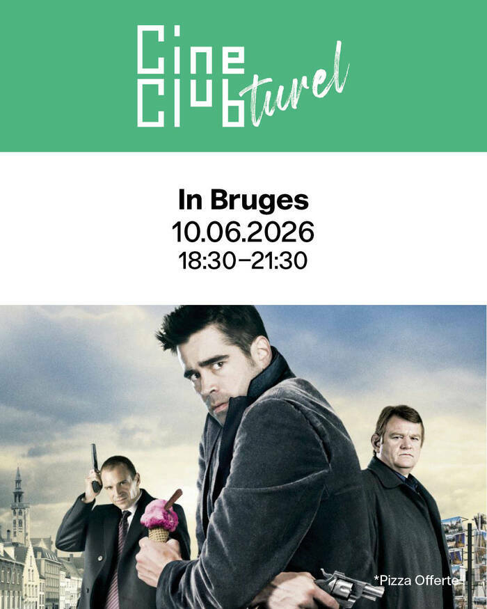 Universal Pictures L’affiche se présente comme une carte postale décalée de Bruges, divisée en trois cases. Chaque case montre un personnage principal (Colin Farrell, Brendan Gleeson, Ralph Fiennes) sur fond de paysages belges pittoresques.