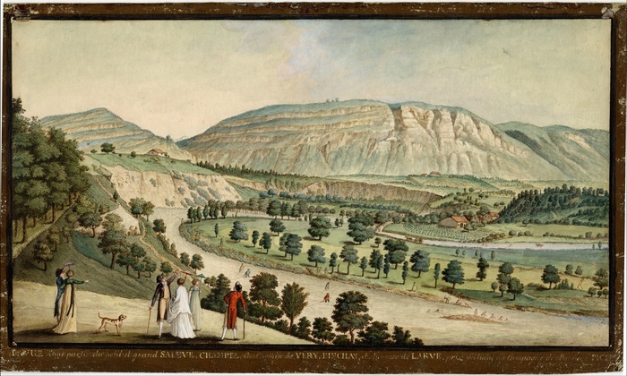 Le paysage en amont de Plainpalais le long de l'Arve au 18e siècle