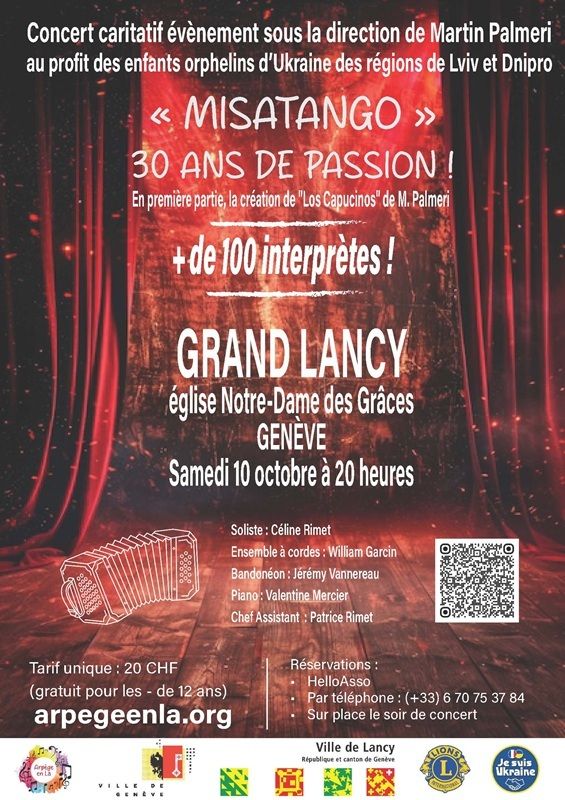 Affiche du concert caritatif Misatango du SAMEDI 10 OCTOBRE 20 HEURES église Notre-Dame des Grâces Grand Lancy Genève Suisse