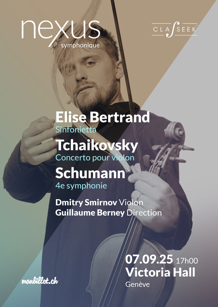 Christian Meuwly Affiche du concert avec la photo du violoniste Dmitry Smirnov, indiquant le lieu, le jour, l’heure et le programme du concert.