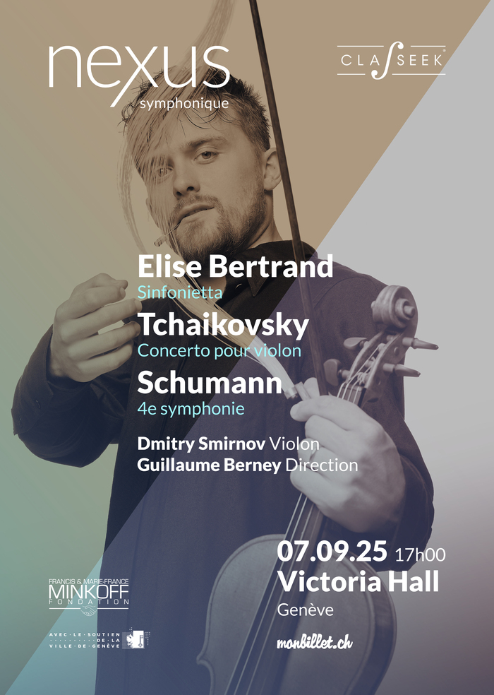Affiche du concert avec la photo du violoniste Dmitry Smirnov, indiquant le lieu, le jour, l’heure et le programme du concert.