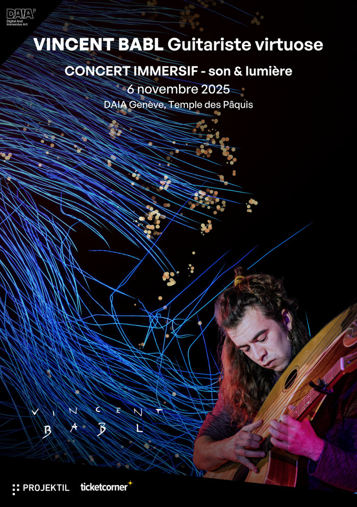 Image illustrant le concert immersif, son et lumière, de Vincent Babl au Temple de Pâquis le 6 novembre 2025.