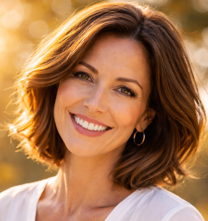 Femme, souriante, heureuse,