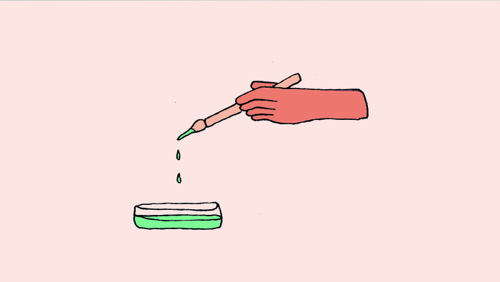 Illustration représentant une main qui a trempé son pinceau dans de la peinture.