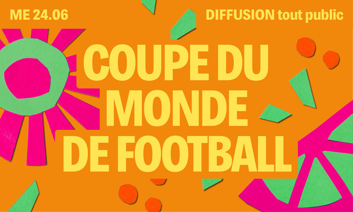 Sur fond orange, on retrouve des motifs colorés et le titre écrit en jaune
