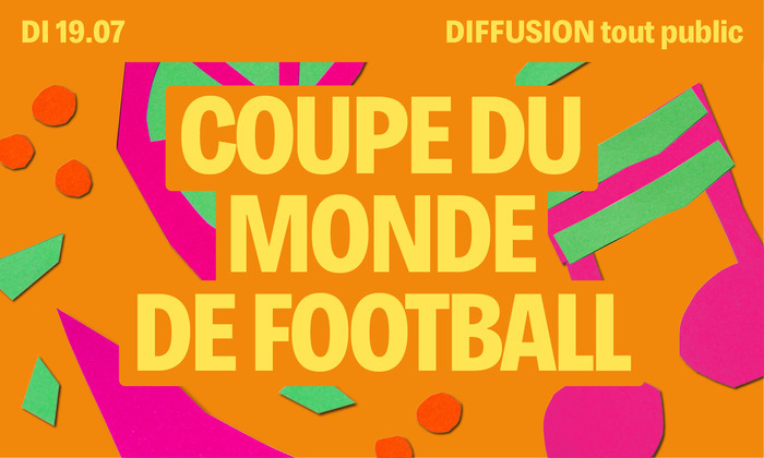 Sur fond orange on retrouve des motifs colorés et le titre écrit en jaune