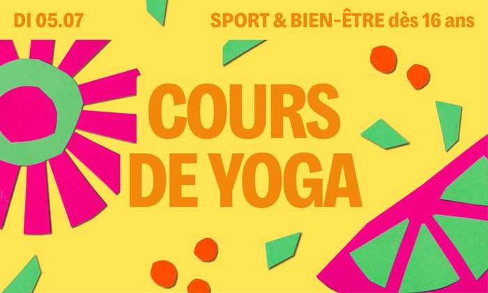 Sur fond jaune se trouve des motifs colorés et le titre écrit en jaune
