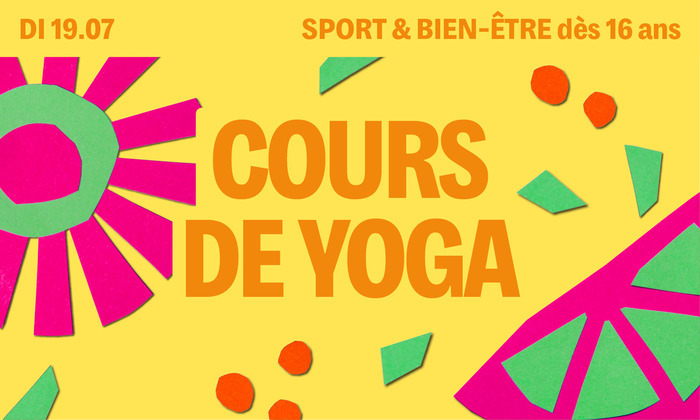 Sur fond jaune on retrouve des motifs colorés et le titre écrit en orange