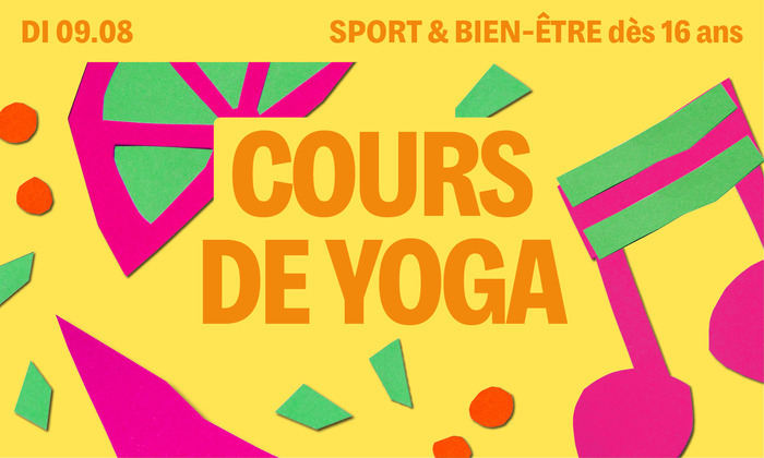 Sur fond jaune on retrouve des motifs colorés et le titre écrit en orange
