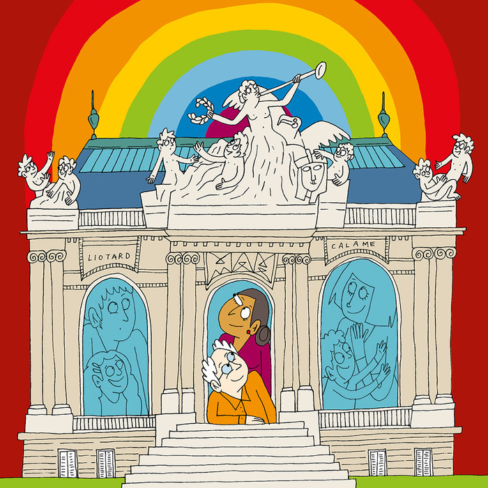 Façade du musée avec arc-en-ciel