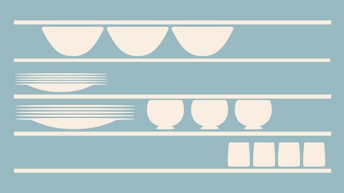 © Musée Ariana Visuel graphique représentant des vases, des bols et des assiettes sur des étagères.
