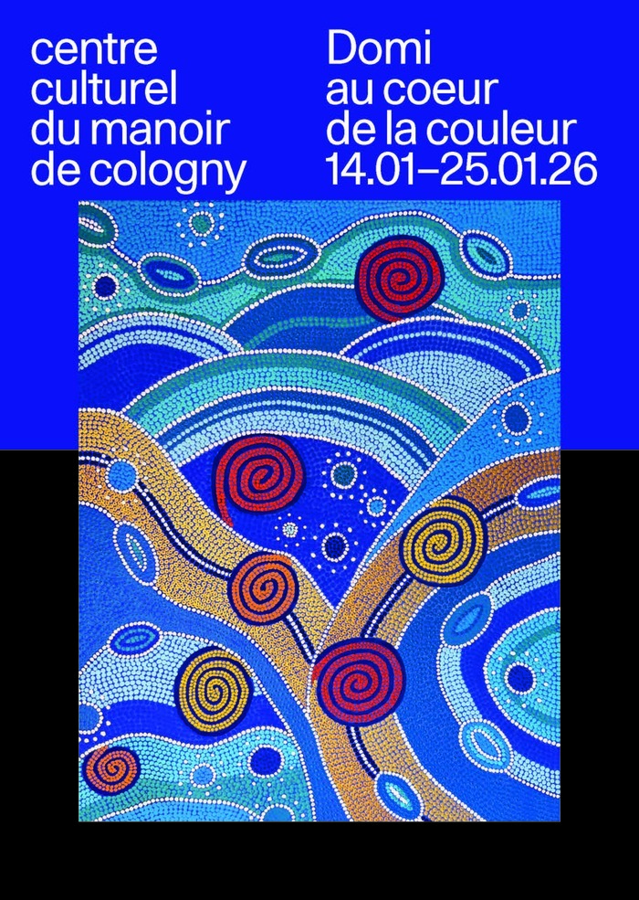 affiche de l'exposition: 1 oeuvre de l'artiste sur fond bi-color