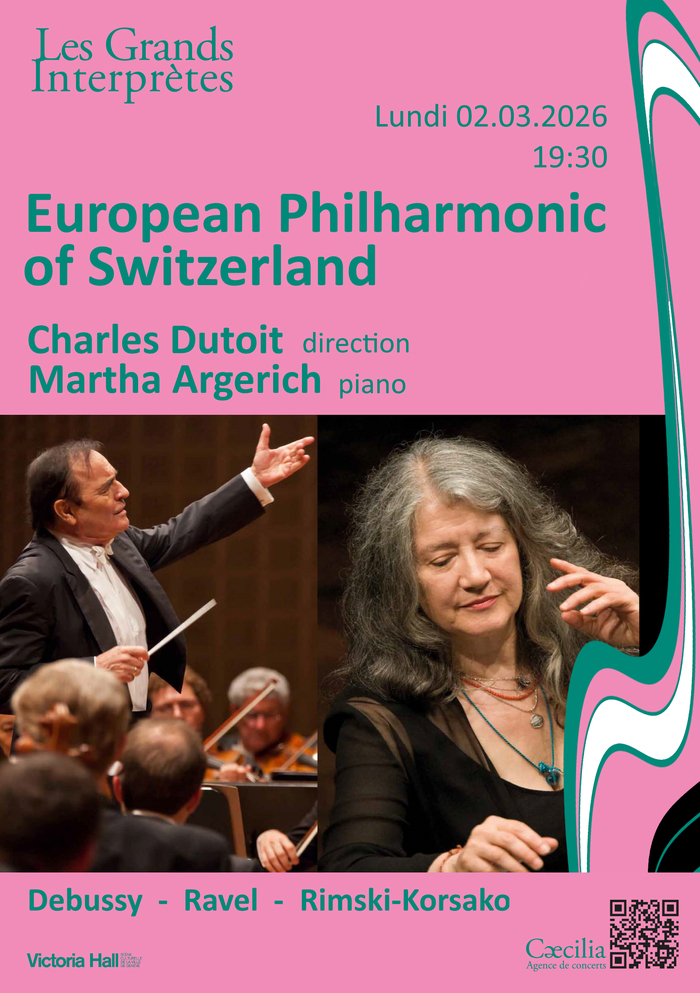 Sur un fond rose, affiche de la soirée avec les noms des artistes