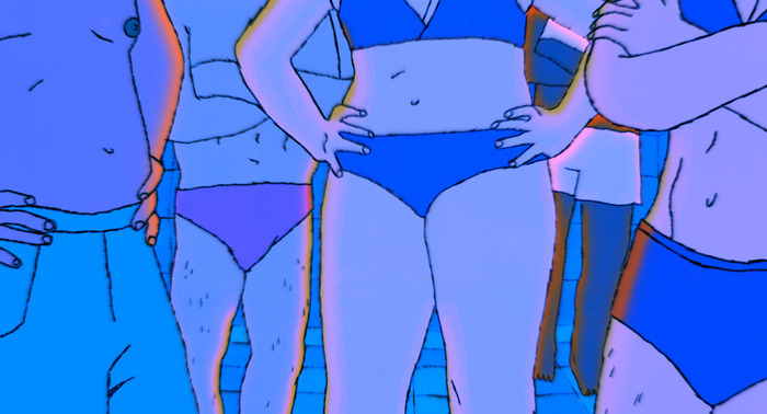 dessin avec des corps en maillots de bain