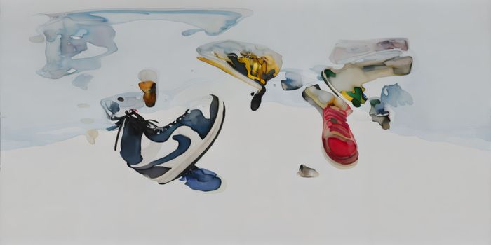 dessin avec des baskets qui semblent fondre sur un fond blanc