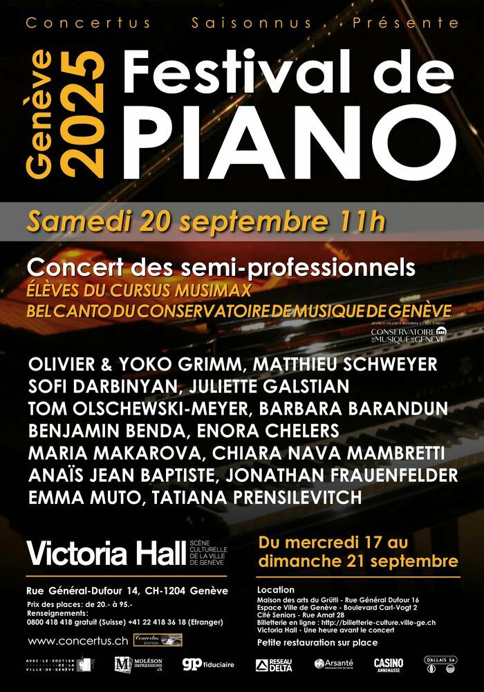 DR Photo d’un piano avec toutes les informations sur les artistes de ce jour.