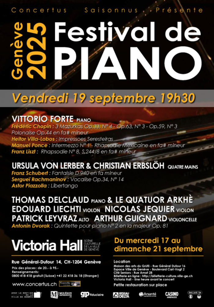 DR Photo d’un piano avec toutes les informations sur les artistes de ce jour.