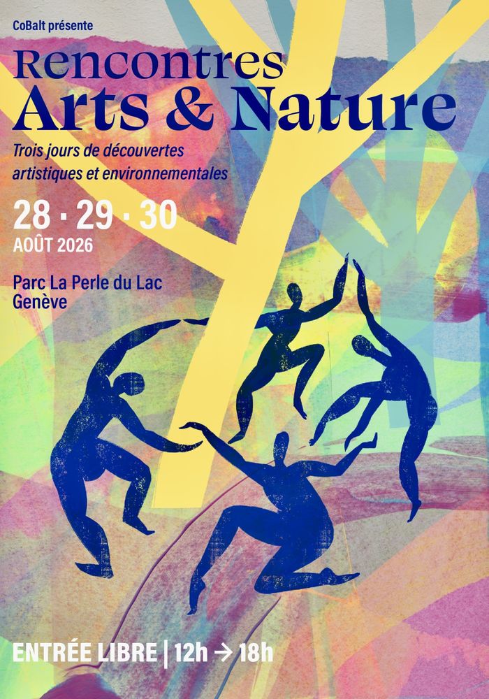 personnes dansant autours d'un arbre jaune. Le reste de l'image est remplie de couleurs représentant la forêt.