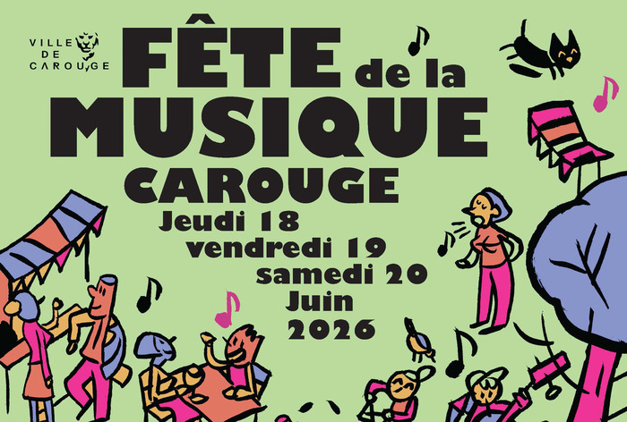 une illustration avec des bonhommes dessinés et des notes de musique
