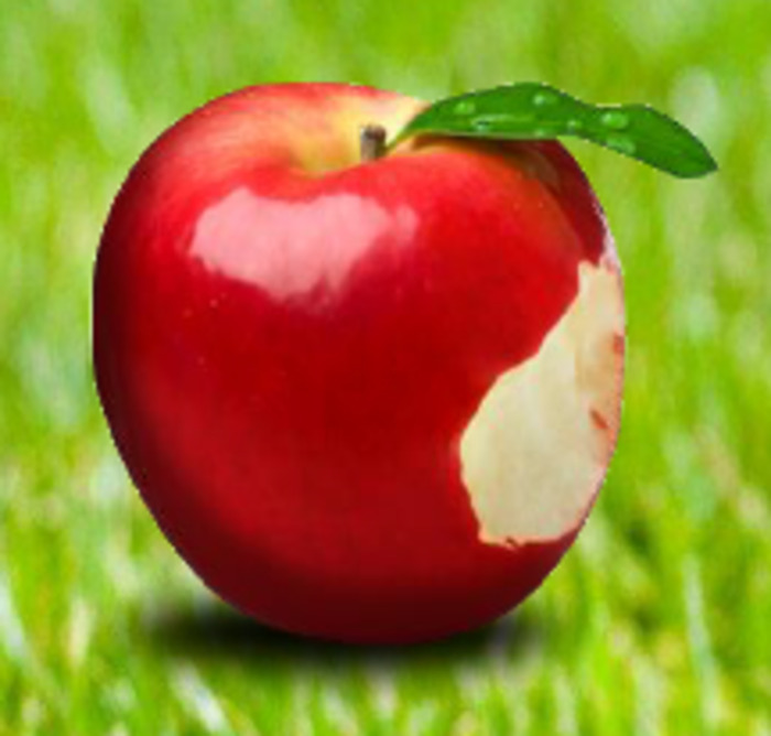 DR pomme croquée sur le côté droit