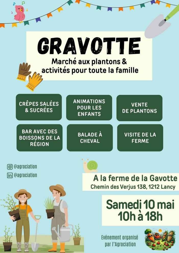 Anne flyer promotion samedi 10 mai, vente de plantons, boissons, nourriture locale, ballade a cheval et visite de la ferme