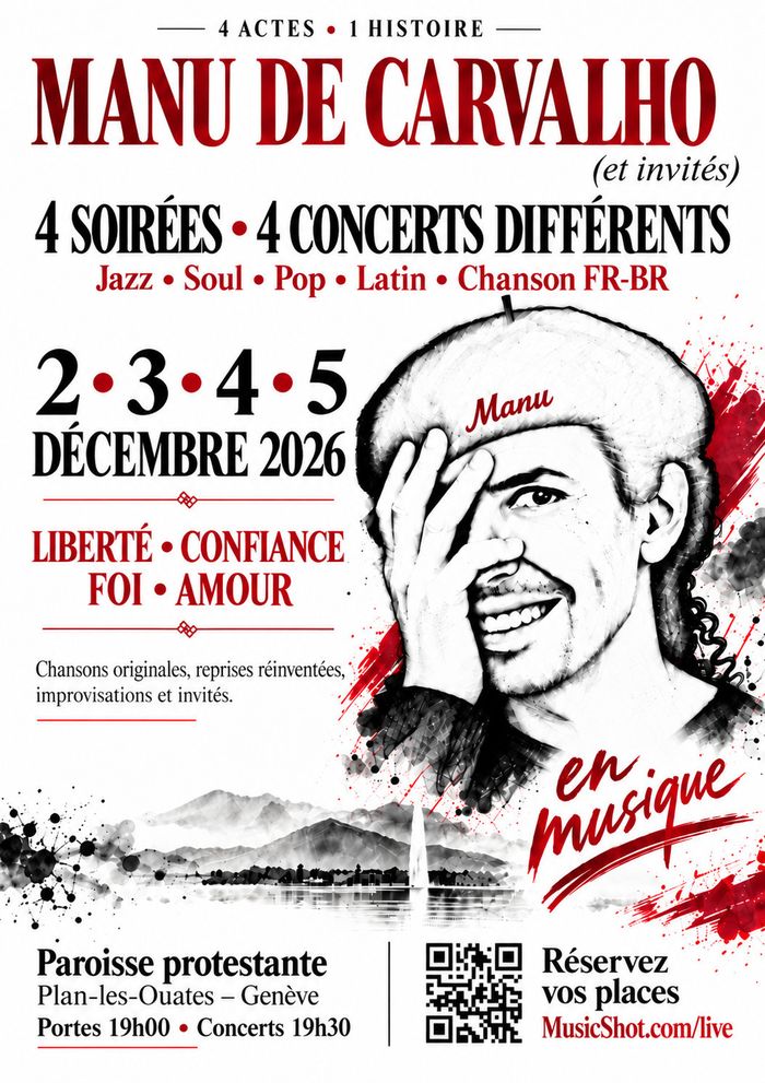 Manu de Carvalho en concert les 2-3-4-5 décembre 2026