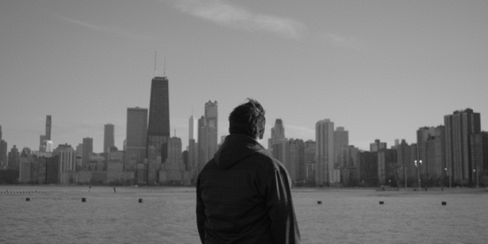 personnage regardant une skyline