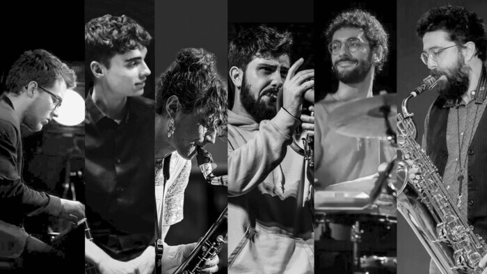 Je vois les six musiciens et leur instruments.