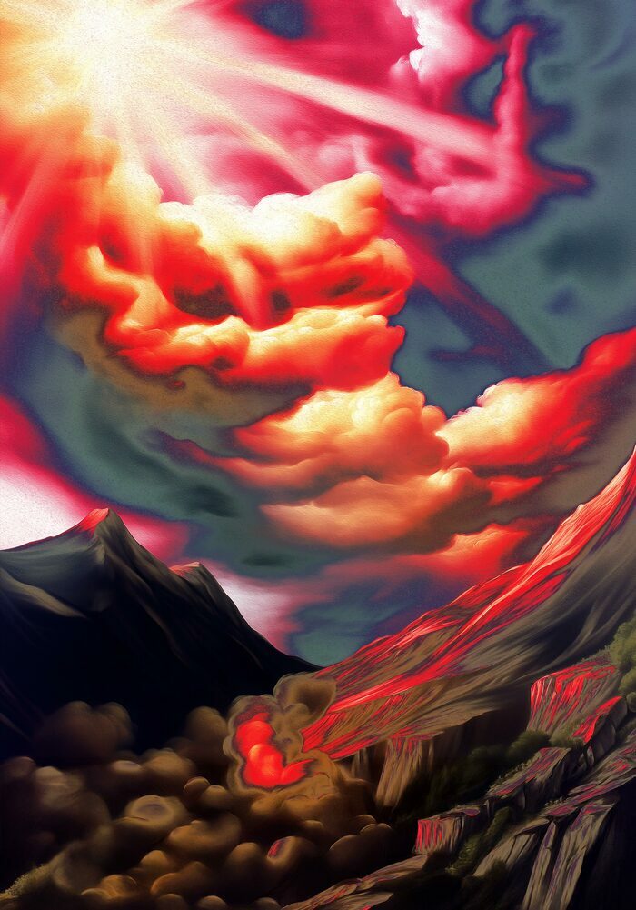 BaseDesign Des montagnes avec le soleil qui perce les nuages