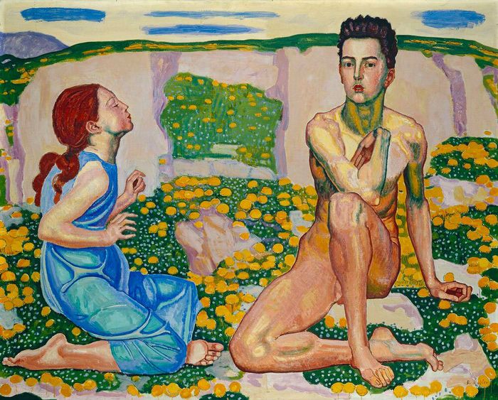 Ferdinand Hodler, "Le Printemps", vers 1910, huile sur toile, 102,5 x 129 cm, signé en bas à droite : "F. Hodler", collection privée.