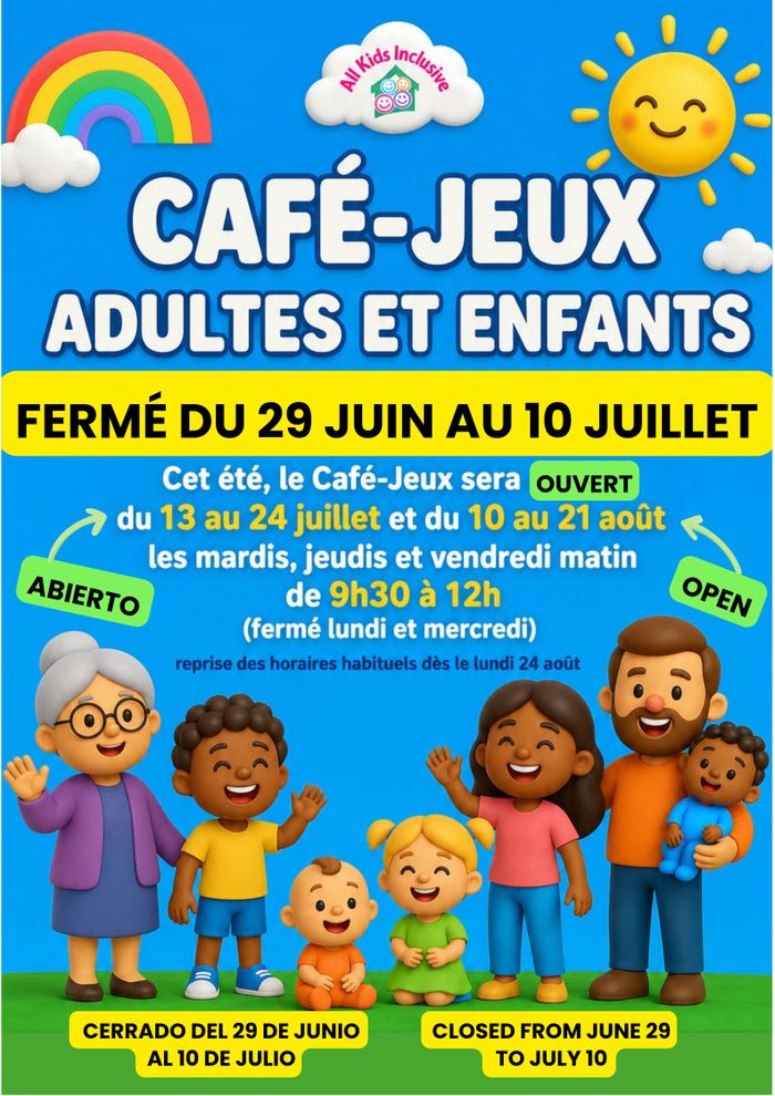 Horaires d'été du café-jeux adultes et enfants
