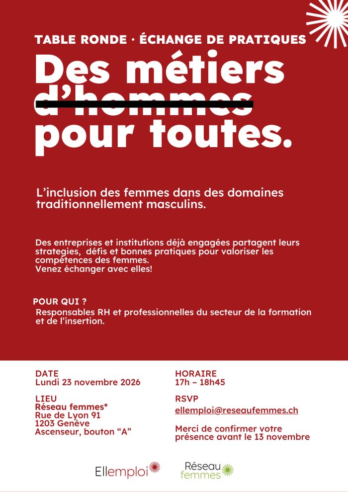 Flyer Table ronde: des métiers d'hommes pour toutes