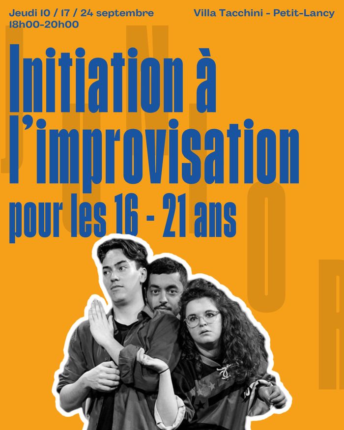 Texte : "initiation à l'improvisation" avec une photo d'impro