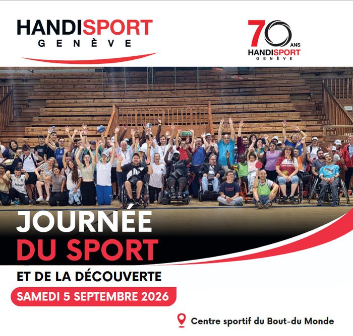 Visuel Handisport Genève pour la Journée sport et découverte 2026 illustrant la fin de journée de la dernière édition.